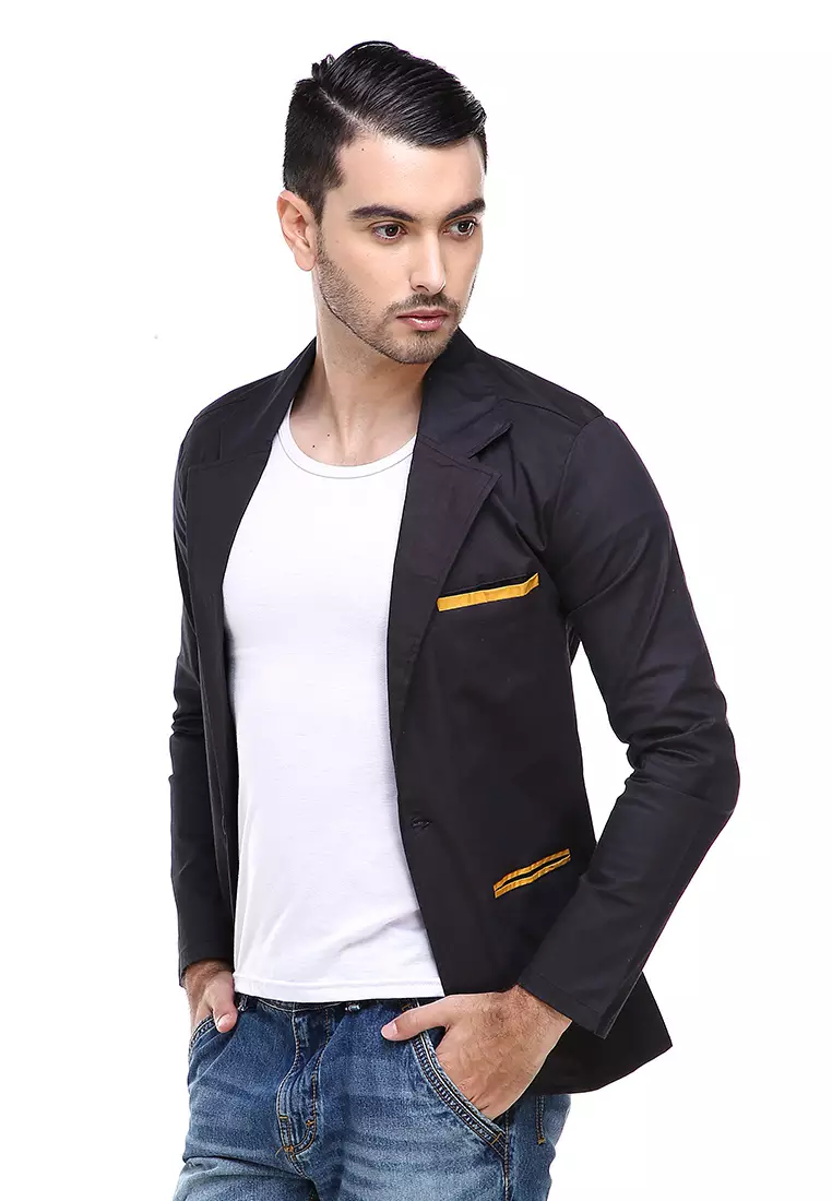 Woreq Jas Blazer Pria Formal Suits Resmi Three Pockets Material Cotton Strecth ORIGINAL - Black