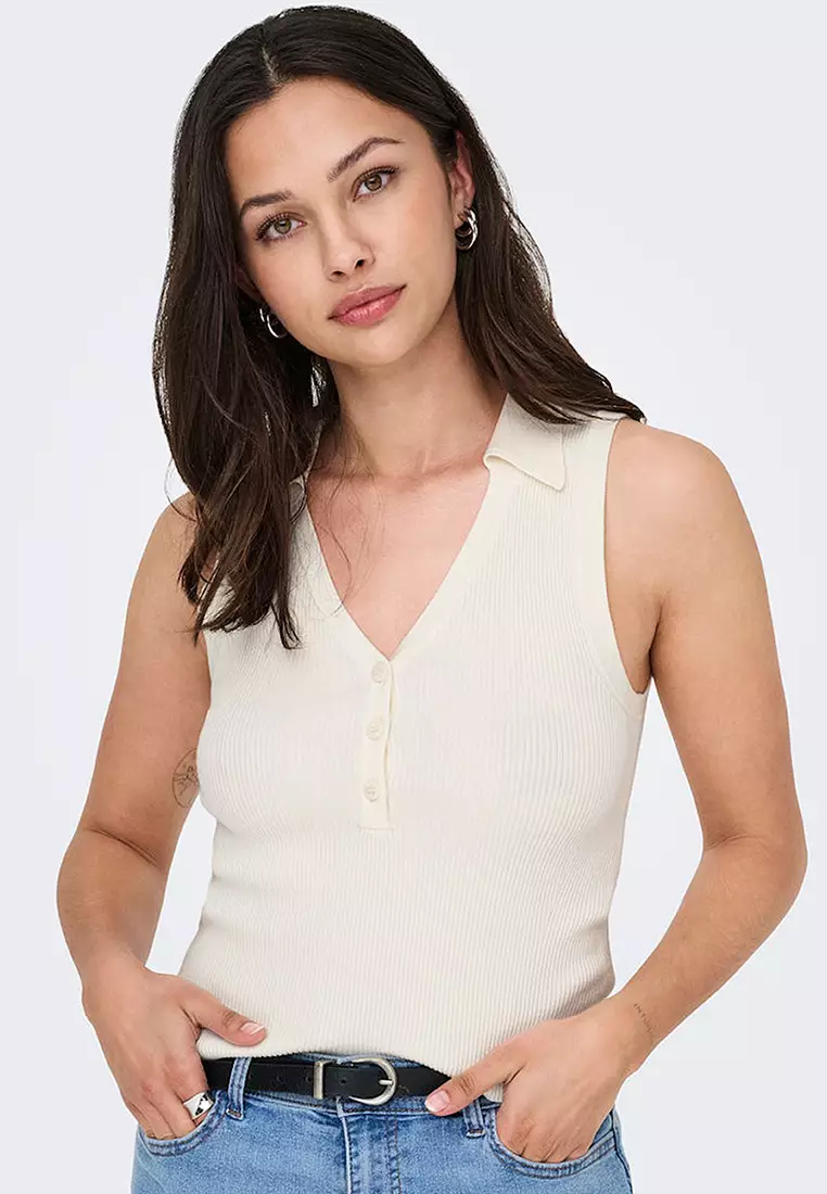 Sleeveless Knit Collar Top