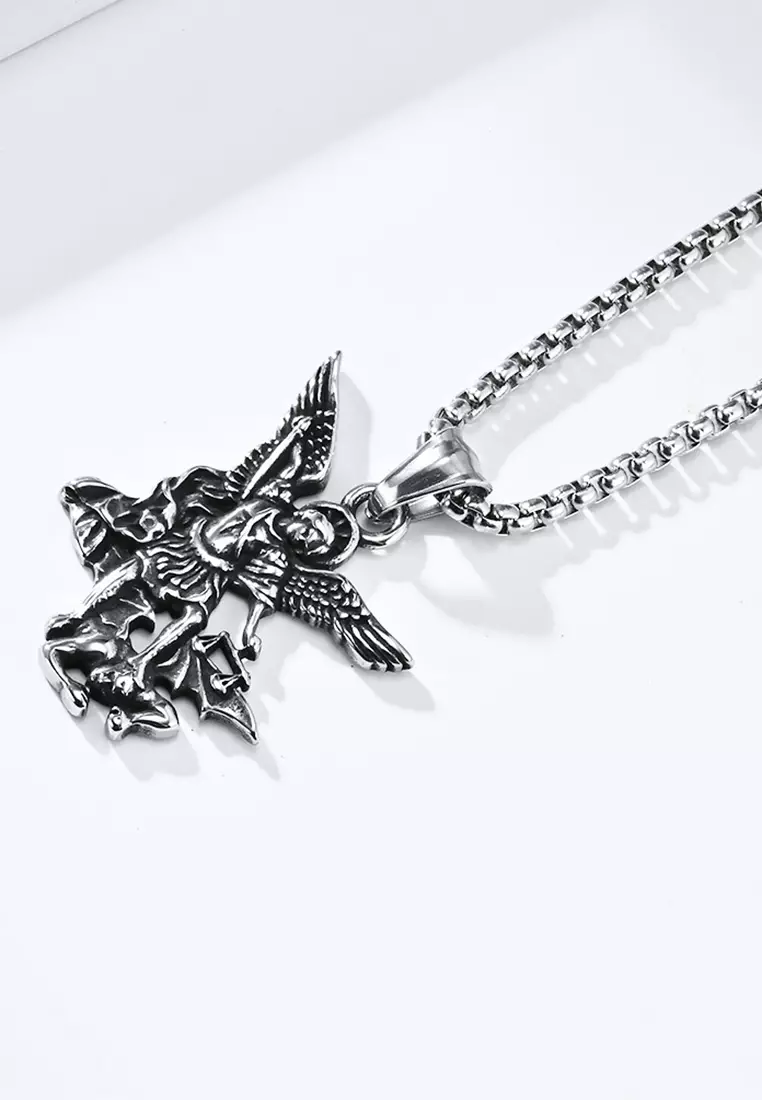 Titanium Steel Archangel Michael Pendant Necklace JW QF-DZ517