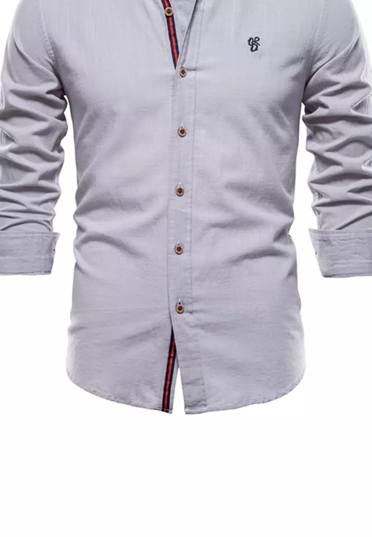 Slim Cotton-Flax Long Sleeve Shirt AX71