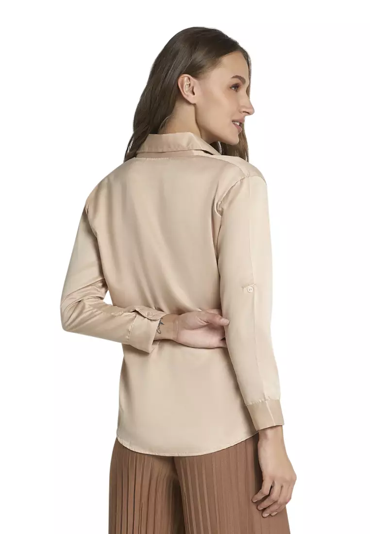 Uchenna Kemeja Lengan Panjang Shirt Plain Atasan Wanita Baju Kerja Regular Fit - Mocca