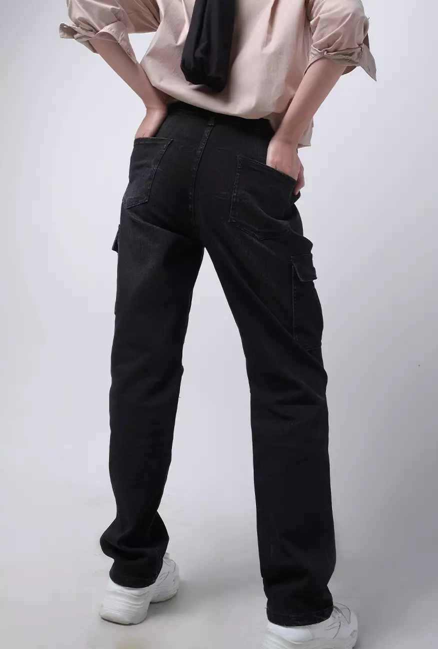 Celana Wanita Jeans Cargo Belva Dark Grey