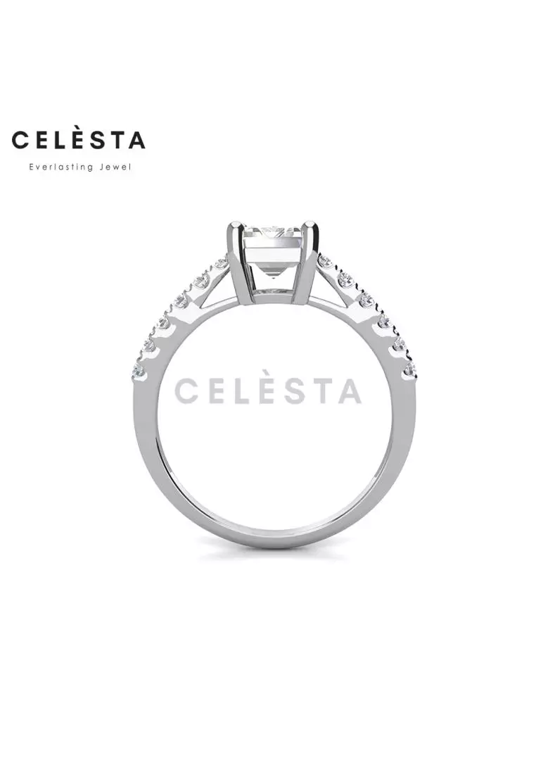 Berlian Moissanite Le Cleavon Emerald Cut Ring [GRA CERTIFICATE MOISSANITE DIAMOND] - Cincin 2CT  Moissanite Diamond 925 Silver Celesta by Her Jewellery
