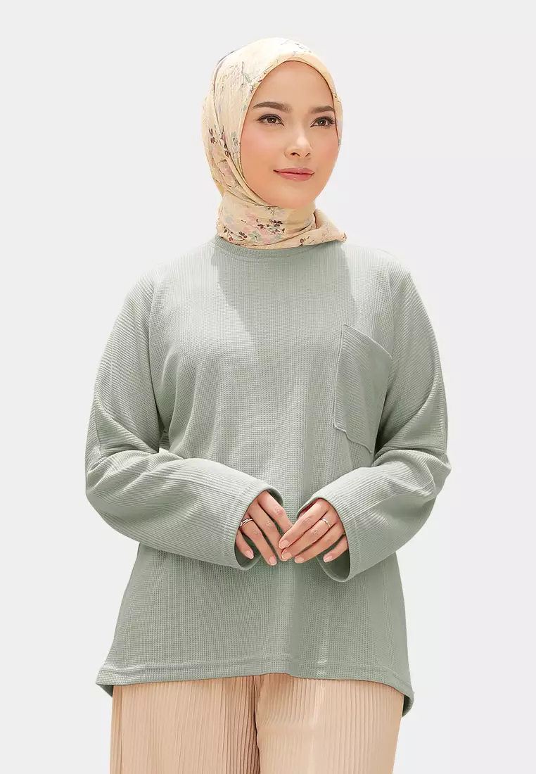 Zelena - Althea Long Sleeves Waffle | Kaos Lengan Panjang - Matte Green
