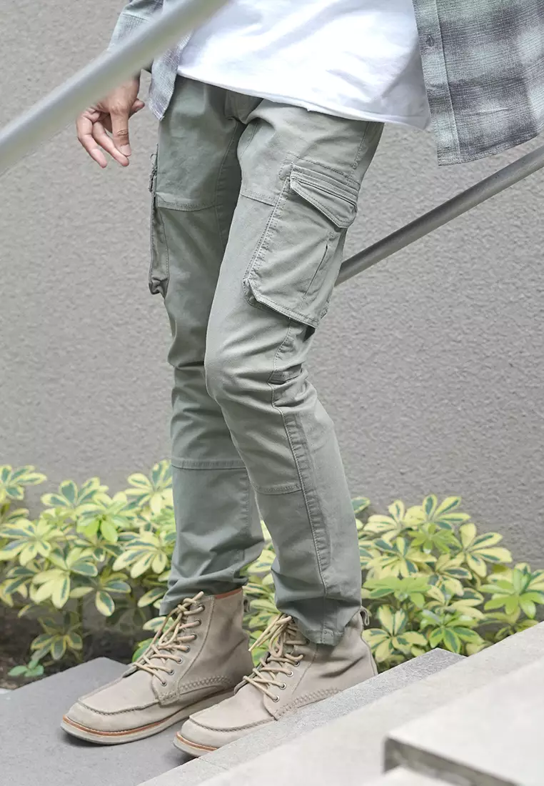 Celana Panjang Cargo Asymetric Stretch Cotton Oxcon Sage
