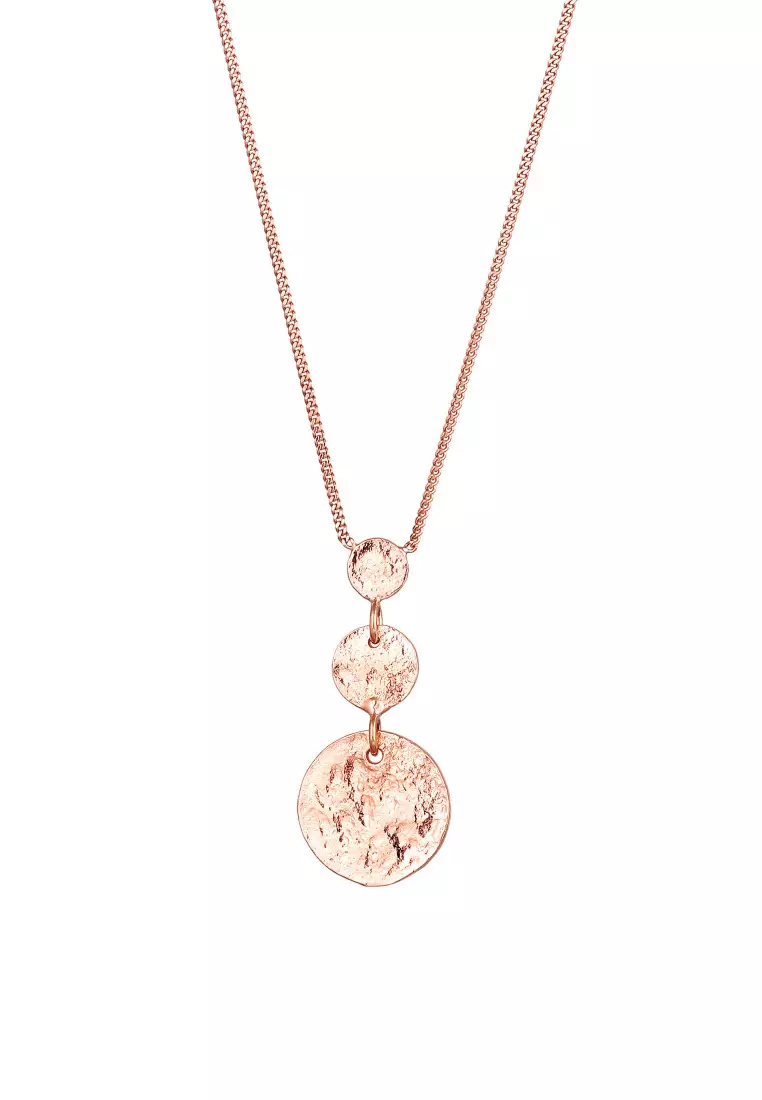 Kalung Perhiasan Perak 925 Wanita Circle Pendant Plate Rosegold Plated