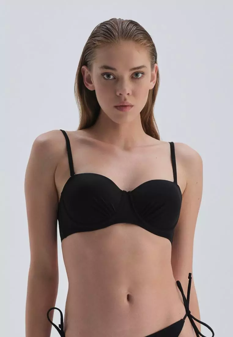 Black Bikini Top Plain Shapewear Beachwear for Women