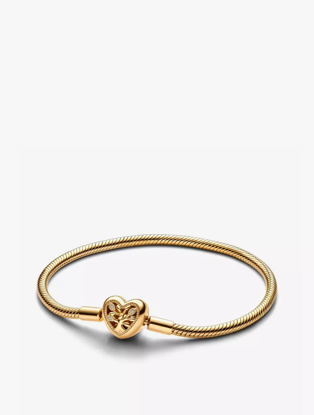 Snake chain 14k gold-plated bracelet and heart clasp with clear cubic zirconia and black enamel