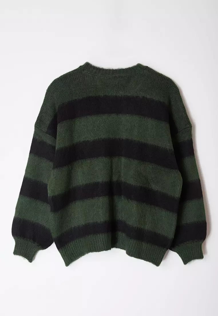 Green Soft Texture Wide Pattern Knitwear Sweater Twoaw25Kz00283