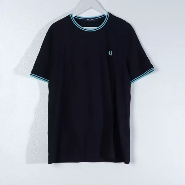 Kaos FRED PERRY TWIN COLLAR LIGHT BLUE NAVY TSHIRT 100% ORIGINAL