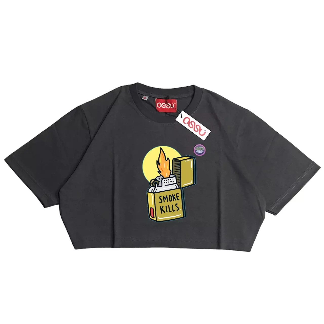 Ossu Crop top Graphic Printed Grey Combed 24s Tshirt