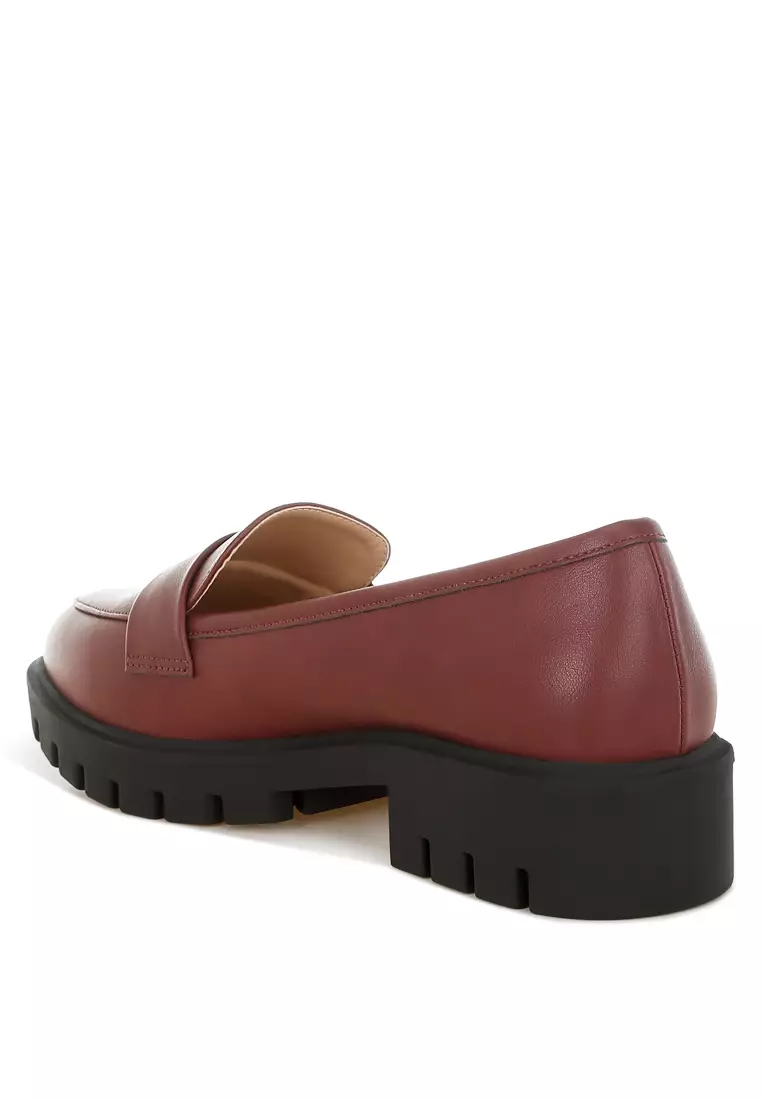 Sepatu Loafer Tebal Kulit Imitasi Warna Burgundy