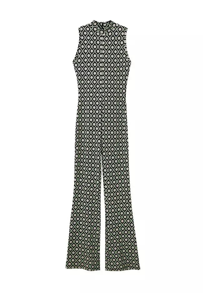 Long Retro Print Jumpsuit