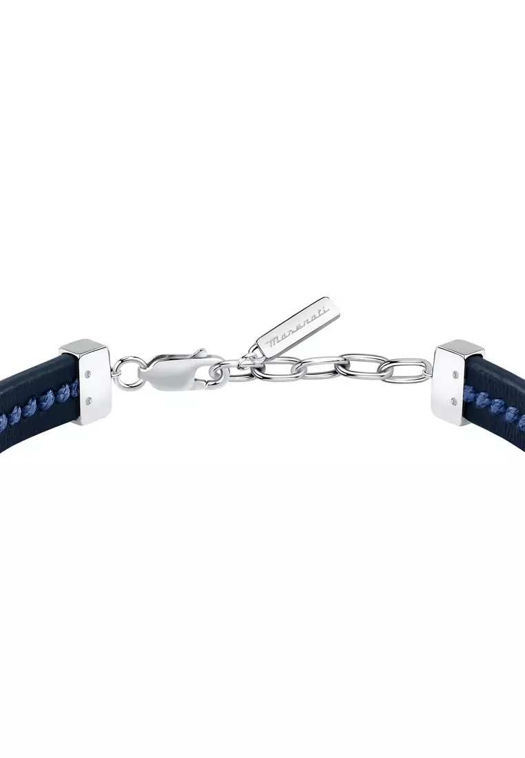 Maserati Leather Bracelet ,Men's Jewels ,Stainless Steel,19+3.5cm, Blue Recycled Leather, JM525AVE32（Adjustable）
