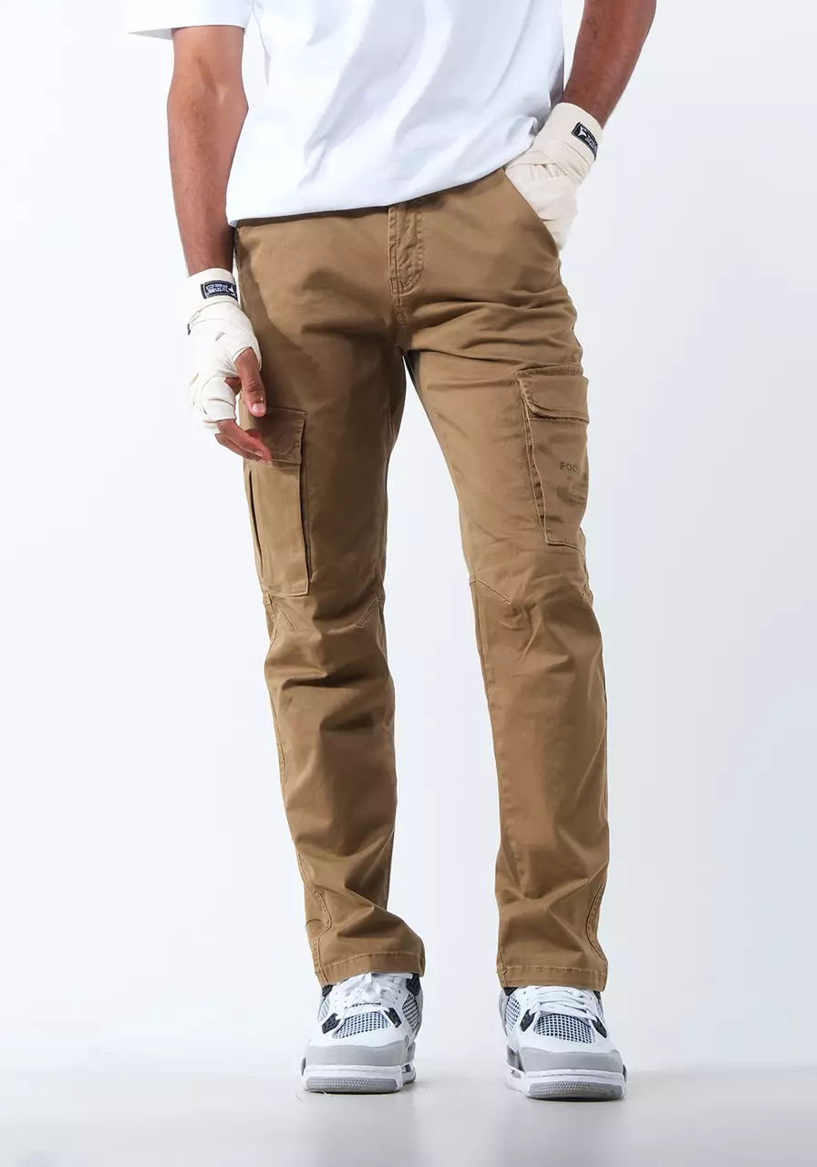 Celana Panjang Cargo Pria Slimfit Chan Brown