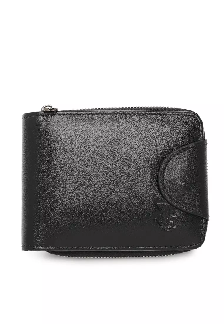 Men's Genuine Leather Zipper Wallet - Black