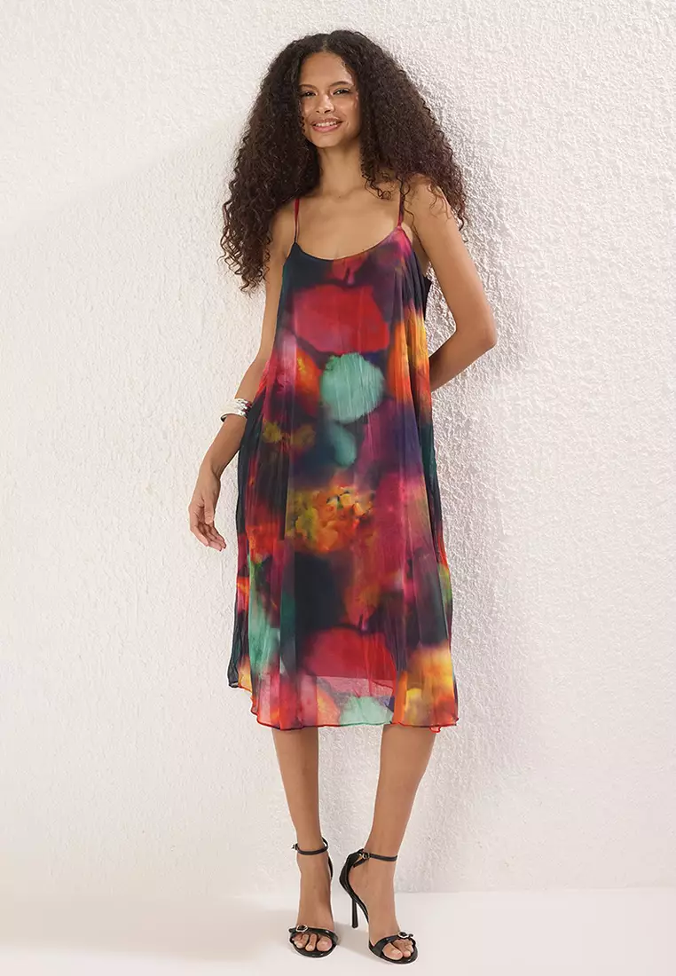 Trendyol Multi-Colored Straight Cut Abstract Pattern Midi Woven Chiffon  Lined Dress Twoss25El00806 2026 | Buy Trendyol Online