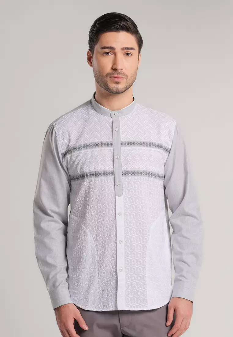 MOC Kemeja Koko Lengan Panjang Pria Mauza - Grey