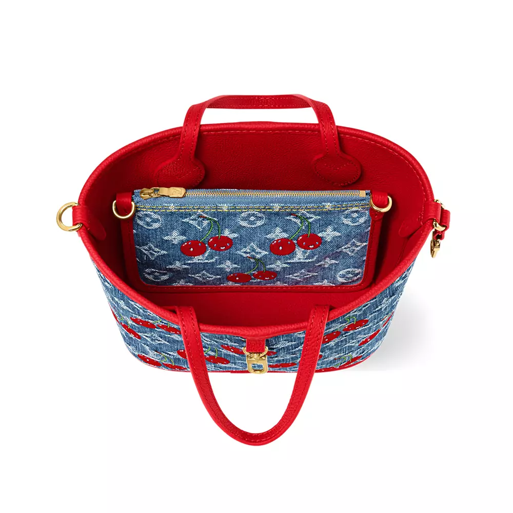 TM Neverfull Inside Out BB Monogram Red Cherry Denim Blue