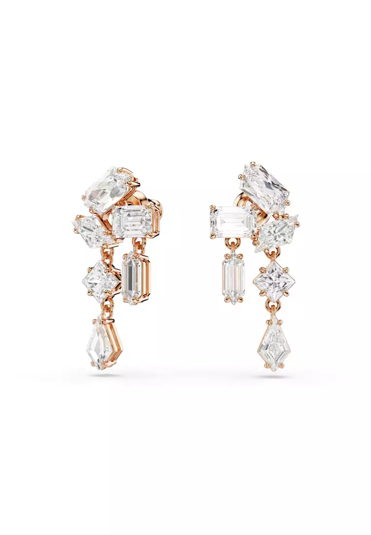 Mesmera drop earrings, Mixed cuts, White, Rose gold-tone plated