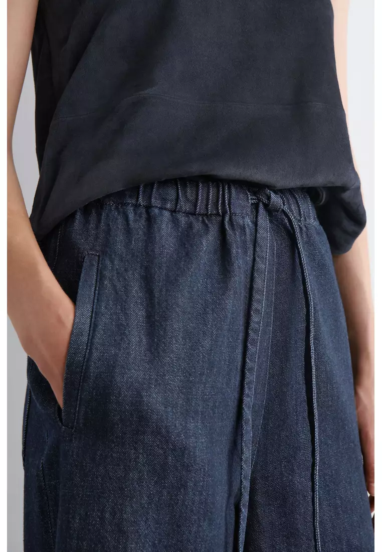 CROPPED DENIM WIDE-LEG TROUSERS