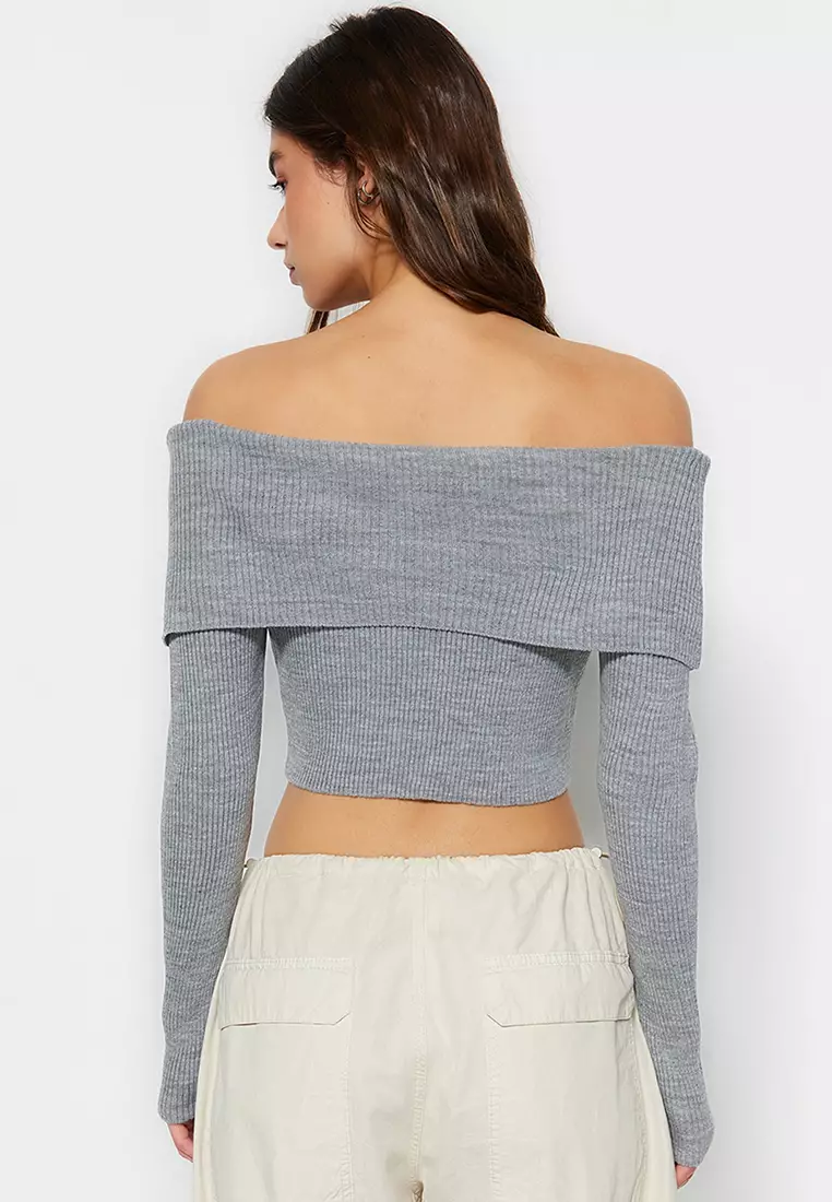 Super Crop Carmen Collar Sweater