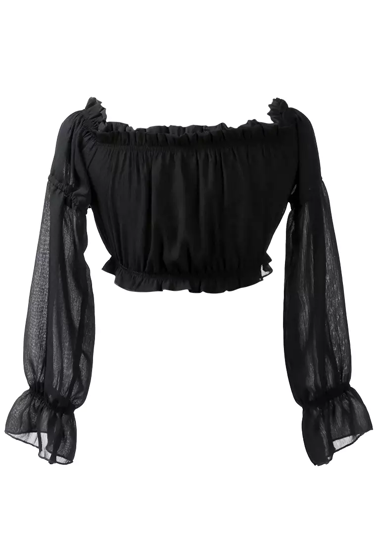 Black Off Shoulder Crop Top