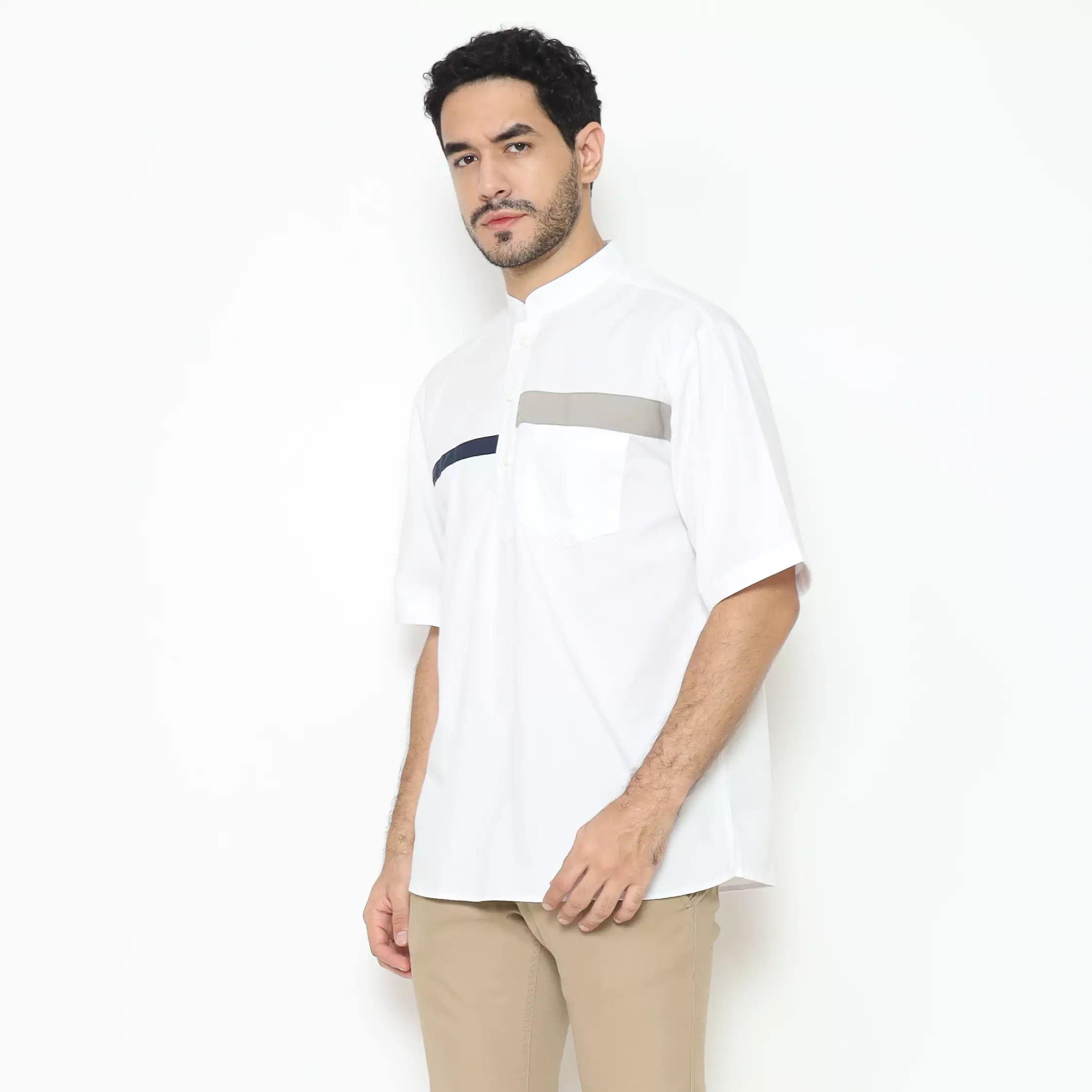 AMK Kemeja Koko Pria Lengan Pendek KK BB 005 S/s Cap 6 White