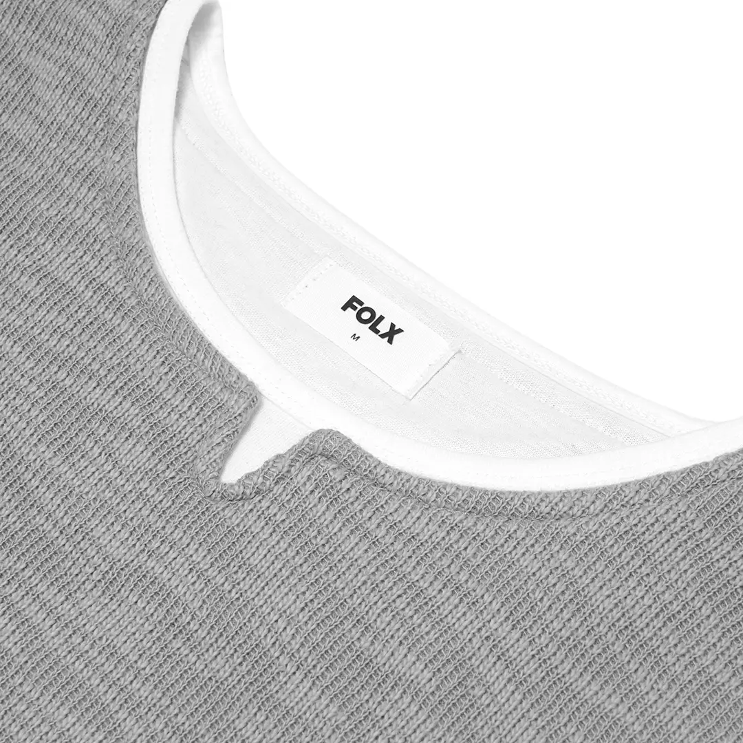 U Collar Faux Layered T-Shirt Grey