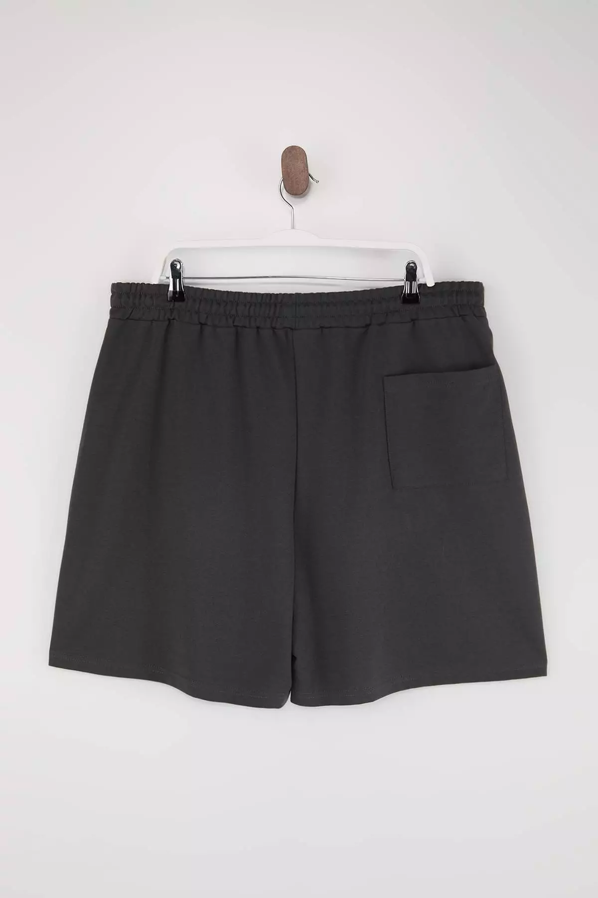 Plus Size Smoked Regular/Normal Cut Pu Label Applique Shorts Tmnss24Ap00002