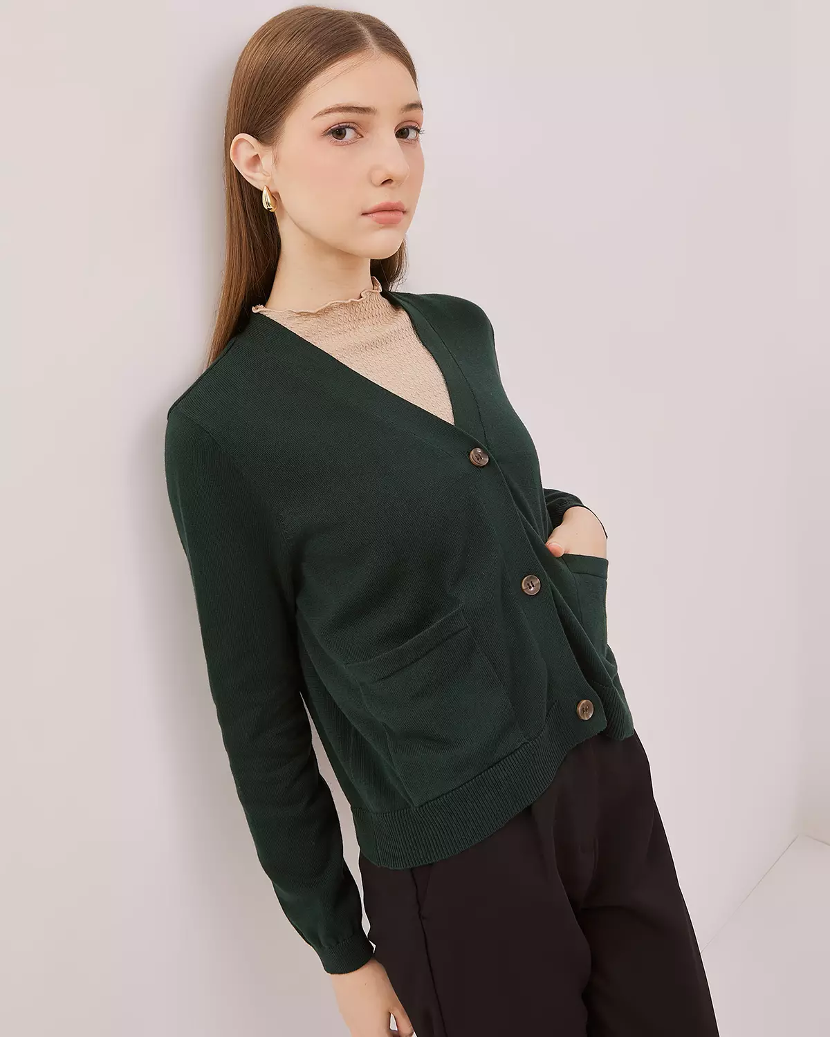 WOMEN'S EMERALD GREEN LONG SLEEVE CARDIGAN