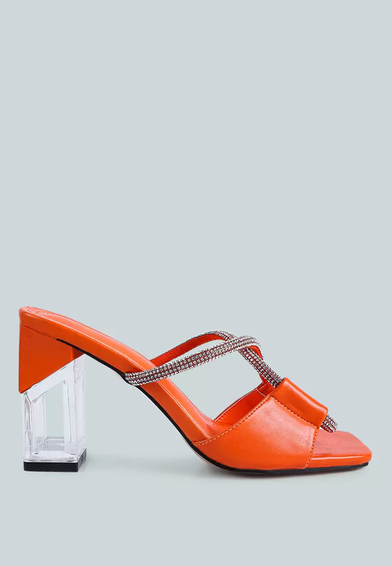 Discount on London Rag  shoes - SKU: Orange Crystal Loop Strap Mid Heel Sandals