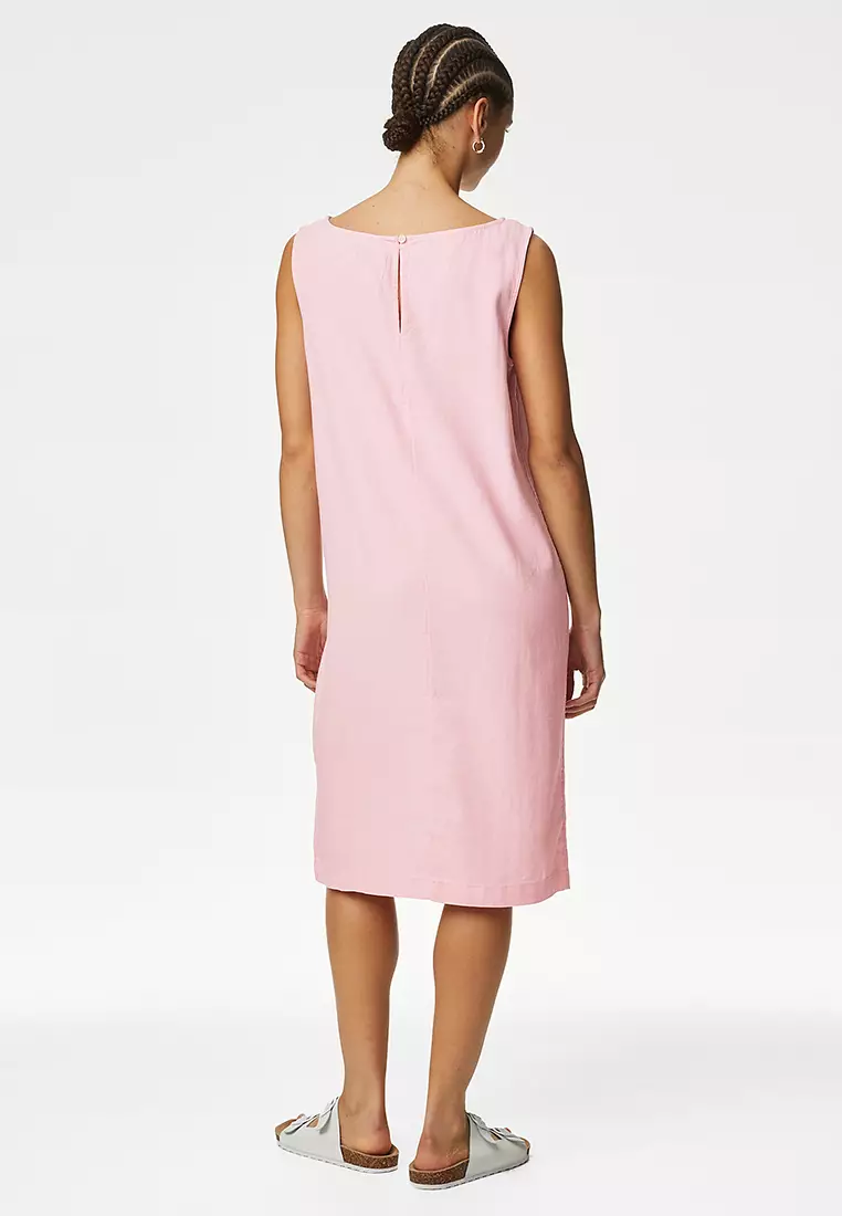 Linen Rich Knee Length Shift Dress