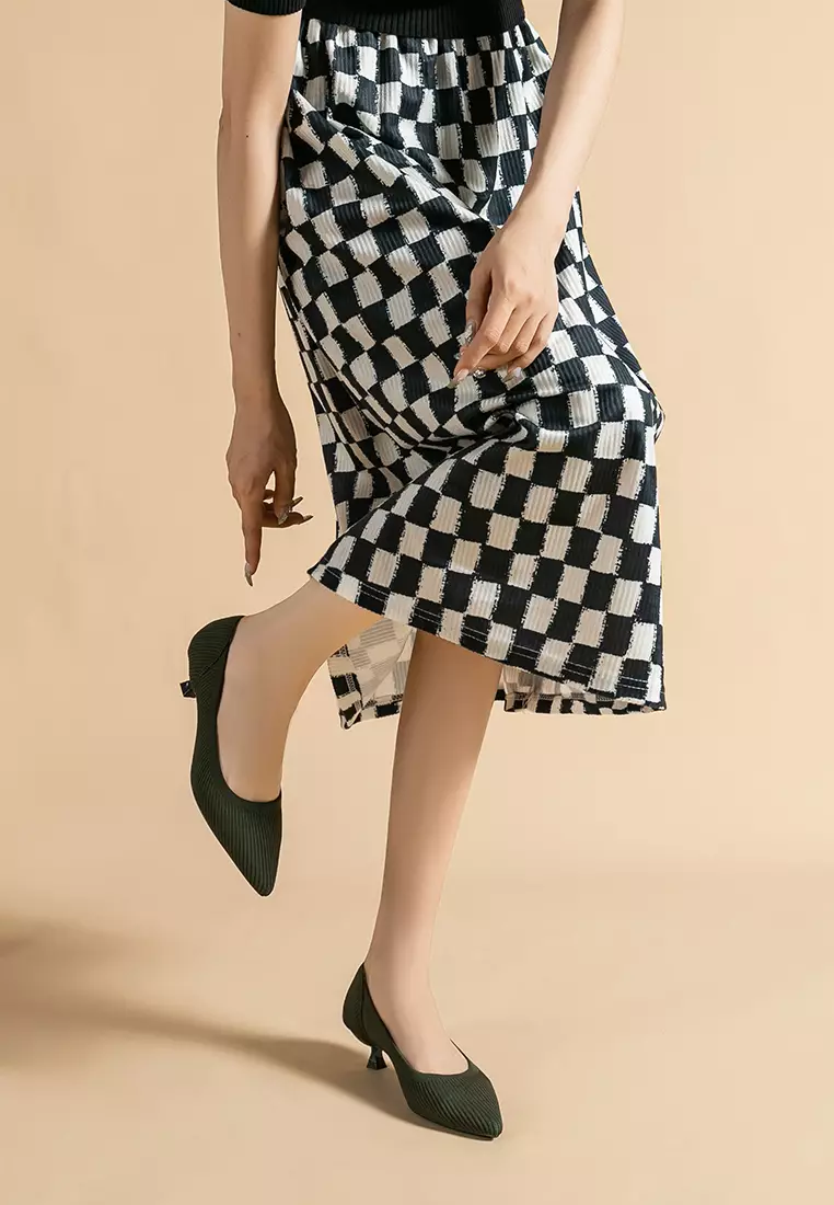 3.5CM ‌Pointed-toe Fly Knit‌ Kitten Heels‌ TJ1507