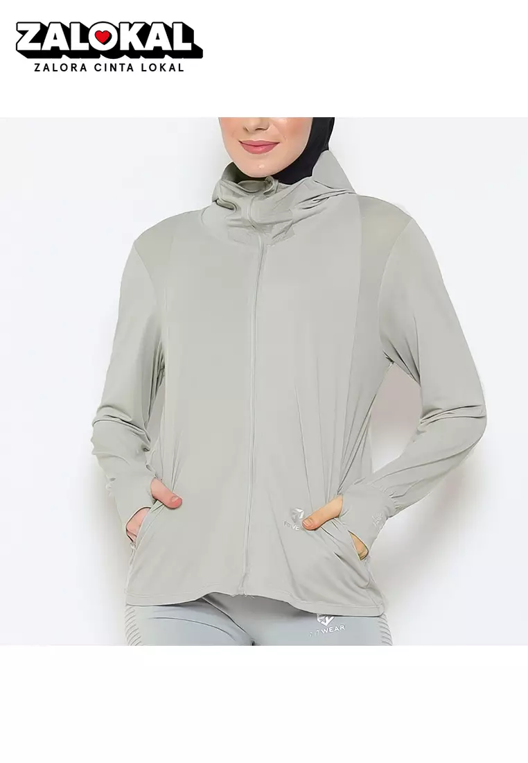 Fitwear - Jaket K-Style Anti UV Olahraga Wanita FLORYN UPF 50++ PJ POCKET - SMOKE GRAY