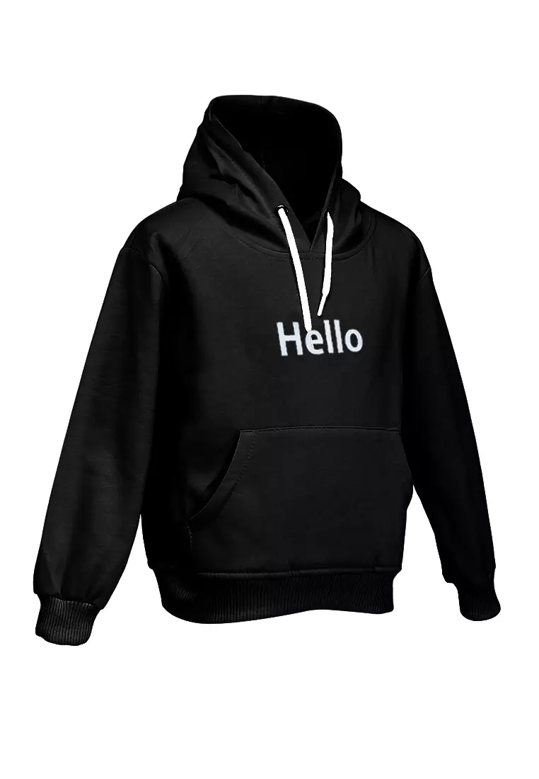 Finlay Sweater Hoodie Anak Unisex Motif Hello Kids Outerwear Material Fleece ORIGINAL - Black
