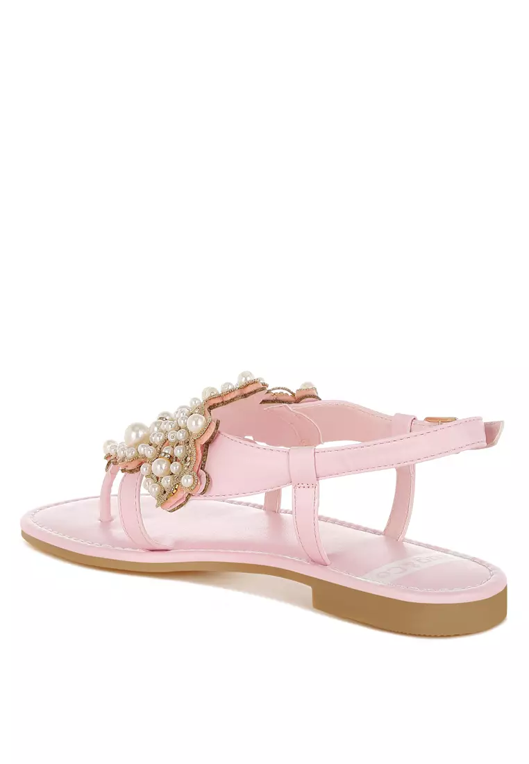 Sepatu Flat Aksen Mutiara Warna Pink
