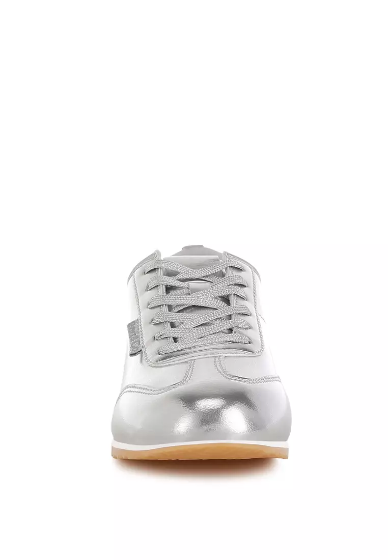 Metallic Faux Leather Sneakers in Silver