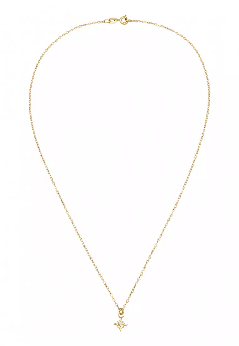 Kalung Perhiasan Perak 925 Wanita Star with Crystals Gold Plated