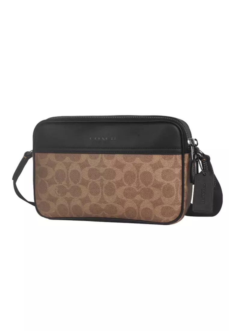 Graham Crossbody Bag In Signature Canvas Tan Black CV921