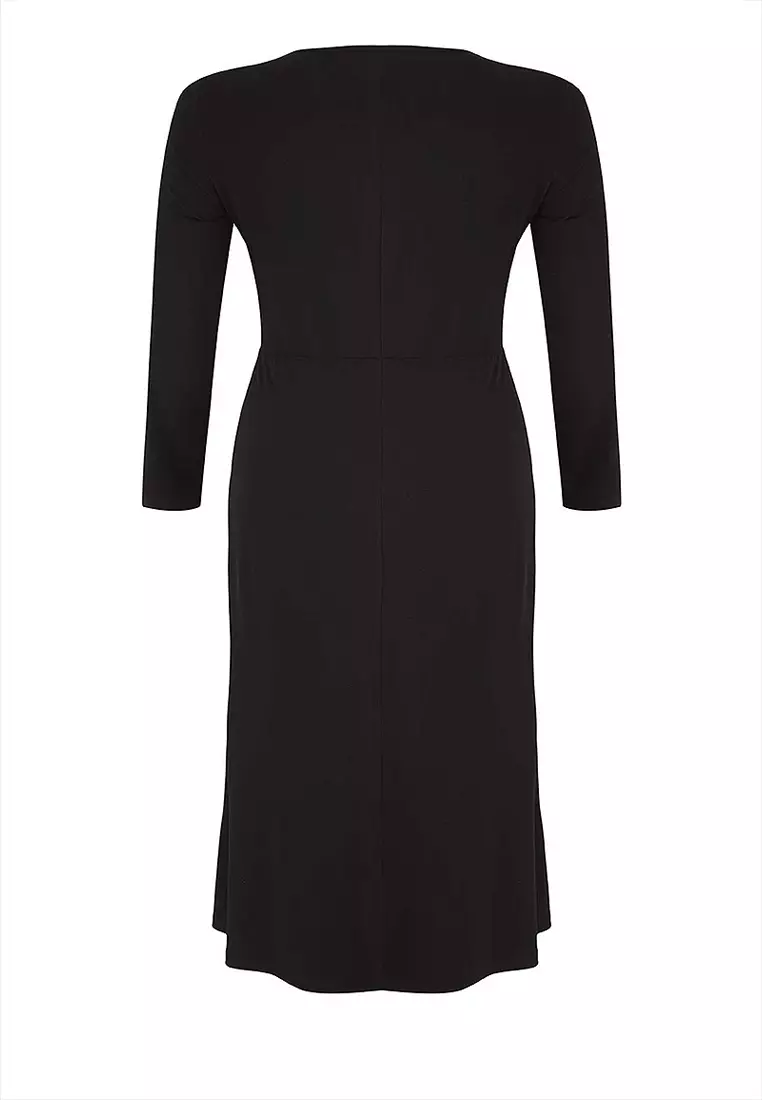 Square Neck A-Line Midi Stretch Knit Dress