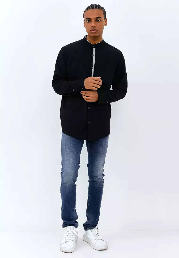 EMBA DENIM - Naraya One Kemeja Koko Pria Lengan Panjang Polos Regular Fit Material Katun  Hitam
