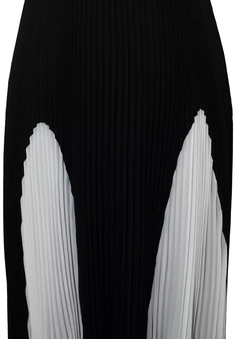 性感透視壓褶撞色雪紡連衣長裙