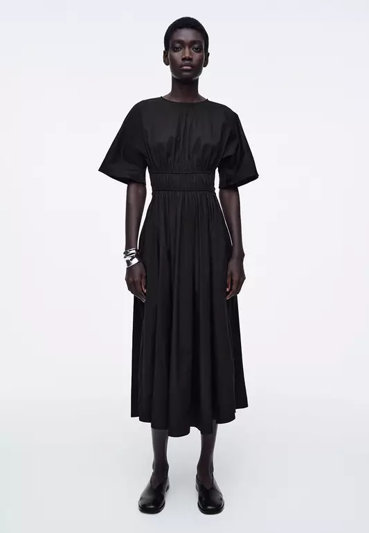 Gathered Open-Back Midi Dress