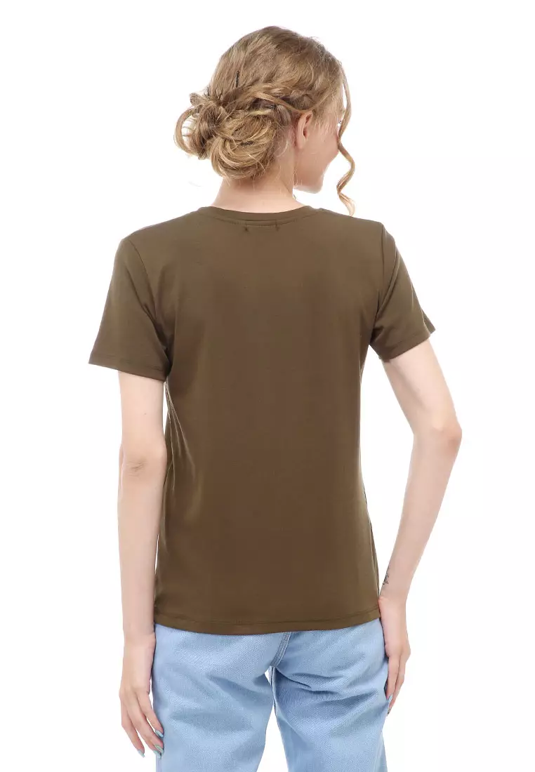 Genevie Kaos Kasual Wanita Lengan Pendek You Will Be Material Cotton ORIGINAL - Army Green