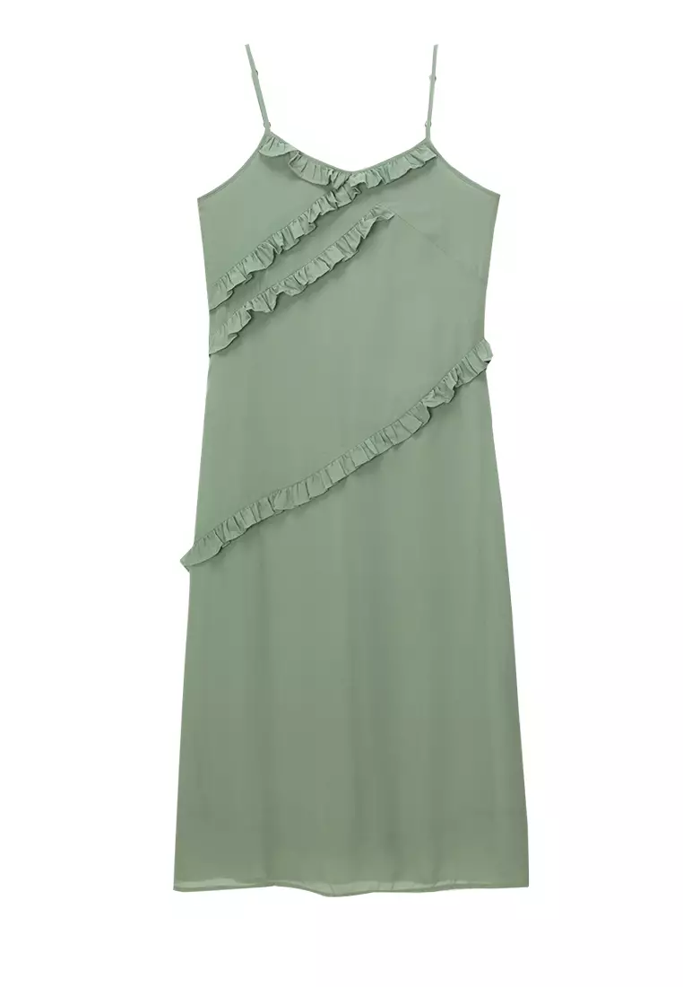 Star Life Strap Frill Midi Dress