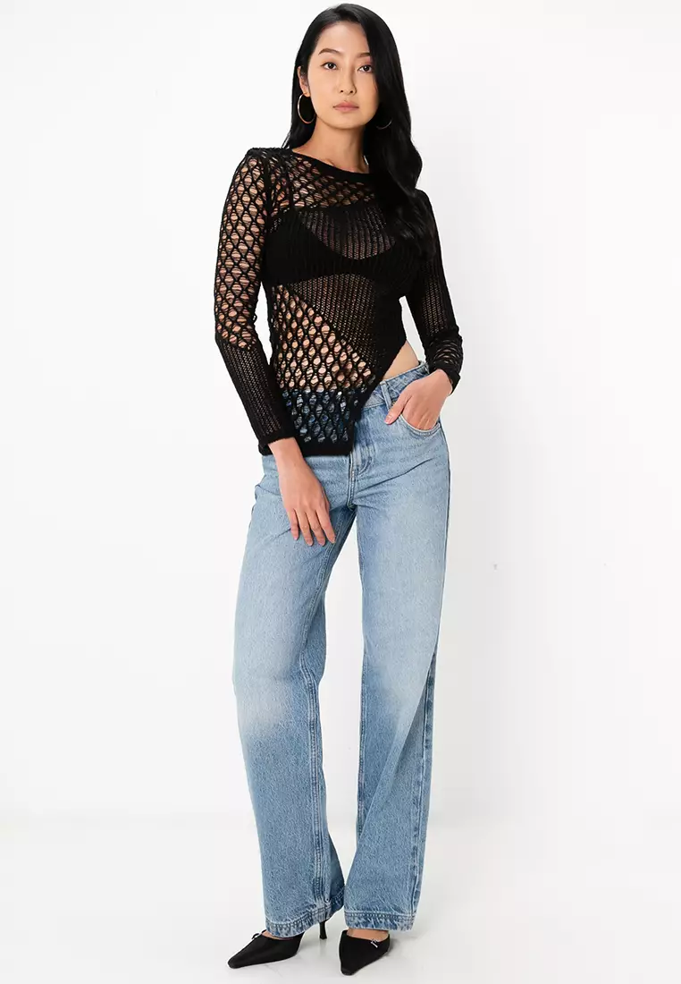 Mesh Top with Asymmetrical Hem