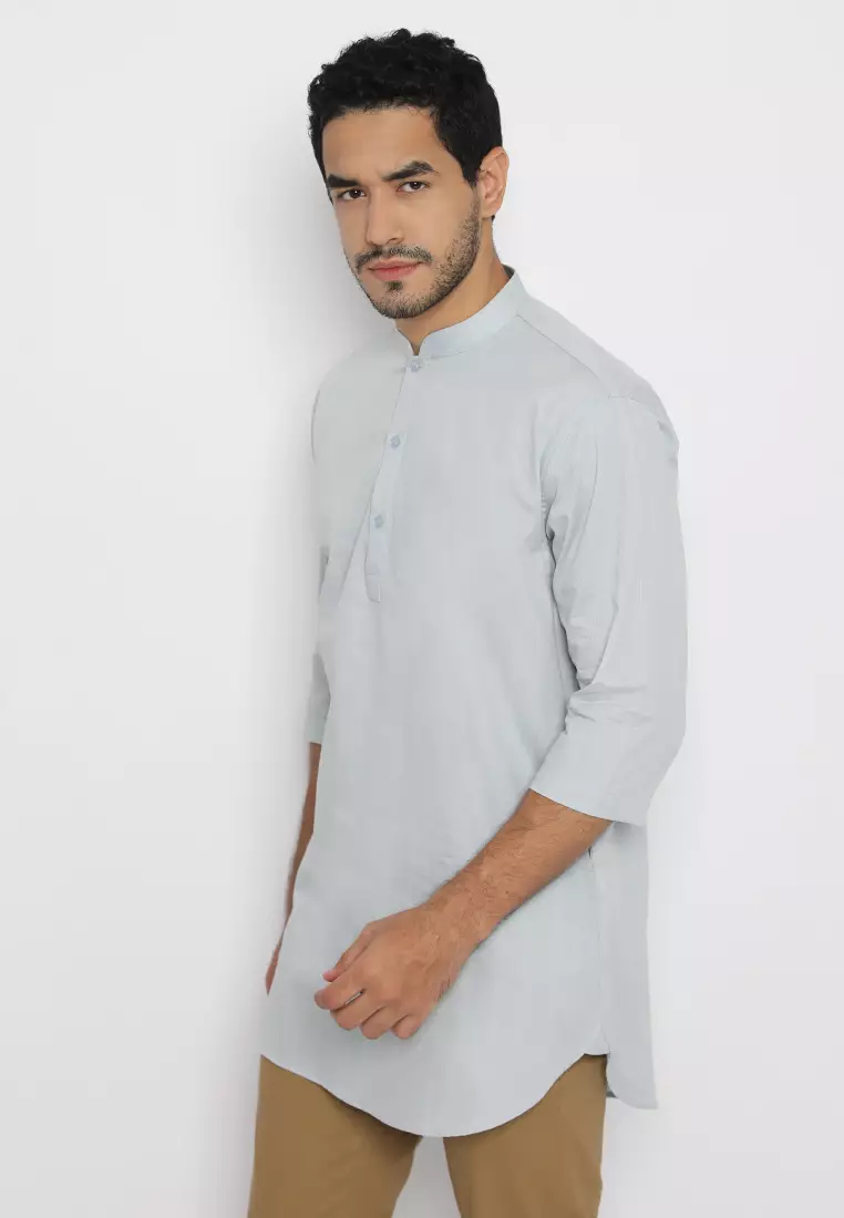 Jobb Rumi Baju Koko Pria Kurta Lengan Pendek Regular Fit Abu-Abu