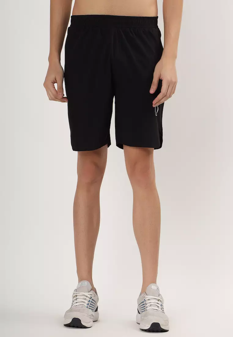 男士侧开叉黑色透气短裤，运动服，训练，跑步，健身