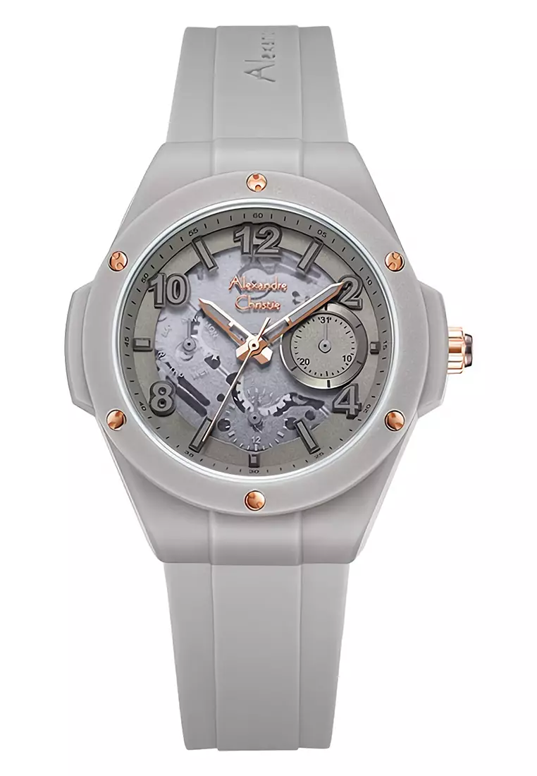 Alexandre Christie - Female Analog Watches - Jam Tangan Chronograph Wanita - Grey - Rubber Strap - 2A02 BFRRGGR